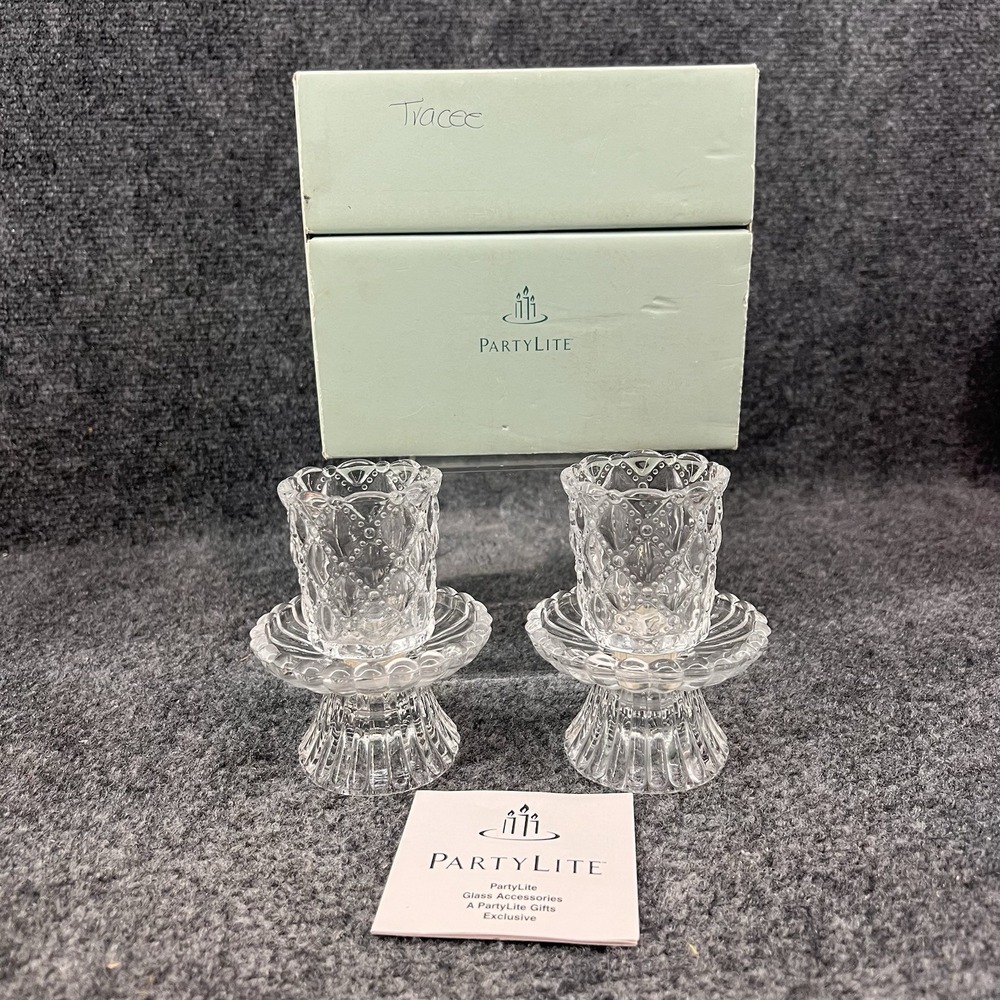 Partylite Quilted Crystal Pair Votive Candle Holders 2 Piece Set P9246 New W/Box